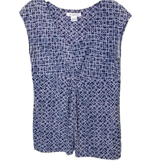 Liz Claiborne | Women’s Blue V neck Print Sleeveless Blouse Tank Top T Shirt - Picture 1 of 5